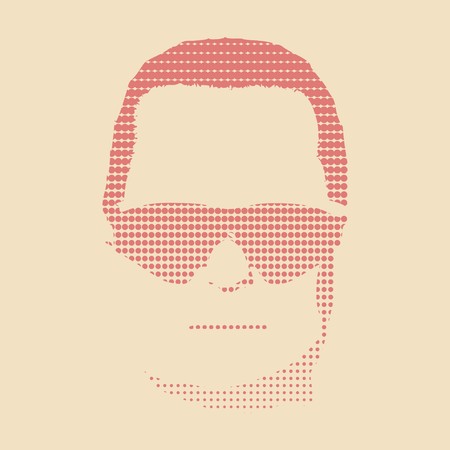 Man avatar front view. Isolated male face silhouette or icon. Vector illustration. Portrait with sunglasses. Halftone styleのイラスト素材