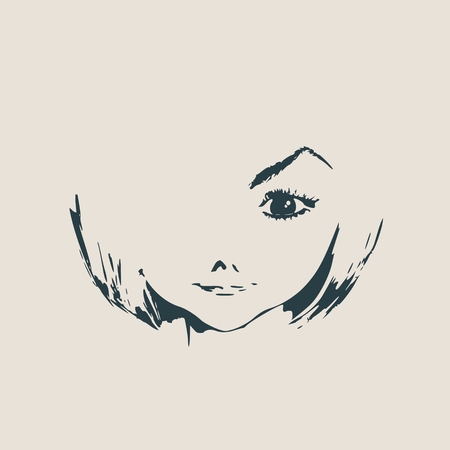 Little Girl Front View Silhouette. Vector Illustration. Cute adolescent girl portrait.のイラスト素材