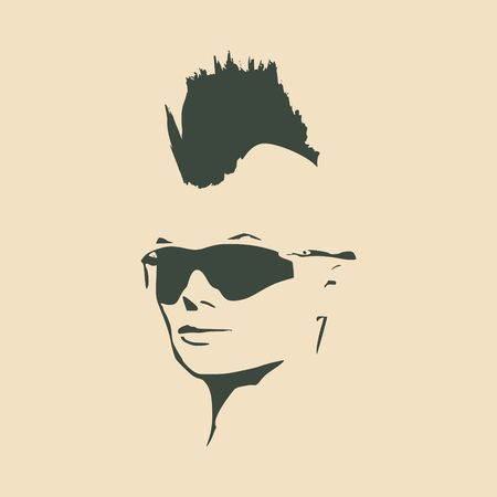 Face half turn view. Elegant silhouette of a female head. Vector Illustration. Mohawk hair style. Monochrome gamma.のイラスト素材