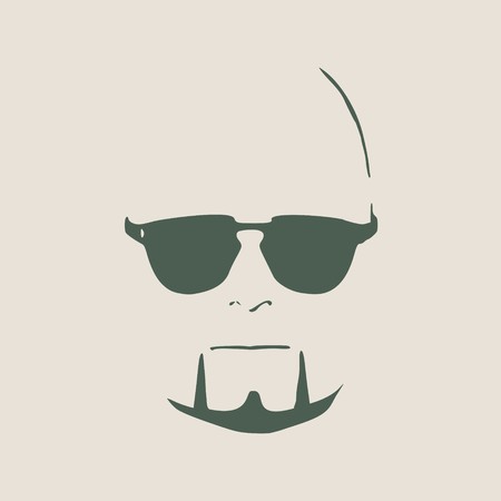 Man avatar front view. Isolated male face silhouette or icon. Vector illustration. Portrait with sunglasses. Bearded manのイラスト素材