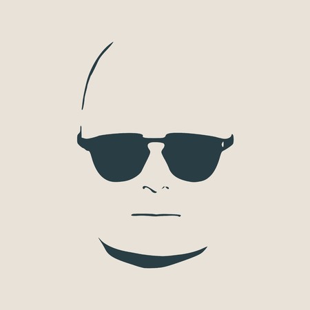 Man avatar front view. Isolated male face silhouette or icon. Vector illustration. Portrait with sunglassesのイラスト素材
