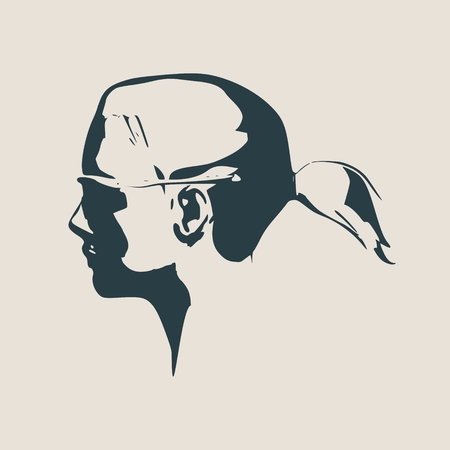 Portrait of beautiful woman in black sunglasses ponytail hair style vector version side view.のイラスト素材
