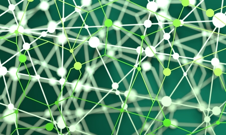 Molecule And Communication Background. Brochure or web banner design template. Connected lines with dots. Medical, technology, chemistry, science background. Shallow depth of field. 3D renderingの写真素材