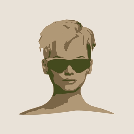 Portrait of beautiful woman in black sunglasses short hair vector version front view.のイラスト素材