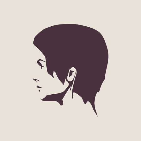 Face side view. Elegant silhouette of a female head. Vector Illustration. Short hair. Monochrome gamma.のイラスト素材