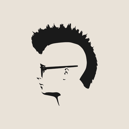 Man avatar profile view. Isolated male face silhouette or icon  vector illustration mohawk hairstyle portrait with sunglasses.のイラスト素材