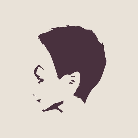 Little Girl Profile Silhouette. Vector Illustration. Cute adolescent girl portrait. Short hairのイラスト素材