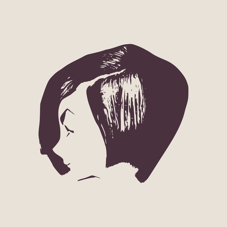 Little Girl Profile Silhouette. Vector Illustration. Cute adolescent girl portrait. Short hairのイラスト素材