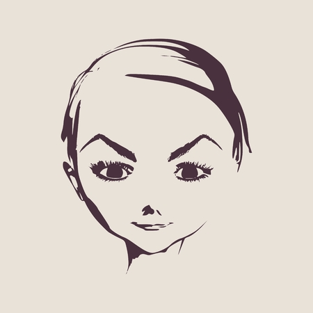 Little Girl Front View Silhouette. Vector Illustration. Cute adolescent girl portrait.のイラスト素材