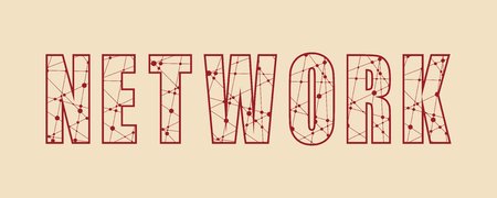 Vector creative illustration of network word lettering typography with lines and dots. Networking concept. Thin line art style design for business idea theme website bannerのイラスト素材