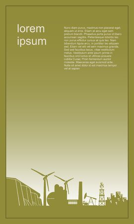 Concept of industrial plant and manufacture building. Energy and Power icons set. Energy generation and heavy industry. Modern vector brochure, report or cover design templateのイラスト素材