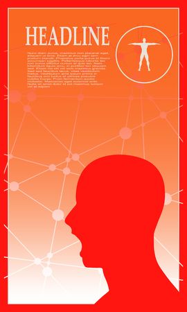 Head of a screaming man. Mental health relative vector brochure, report or flyer design template. Scientific medical designs. Molecule And Communication Background. Connected lines with dots.のイラスト素材