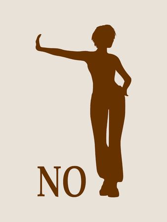 A young woman holding her hand in front to show stop gesture. Vector illustrationのイラスト素材