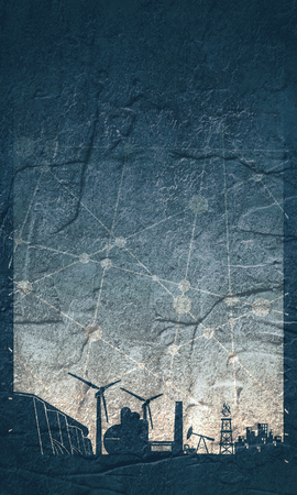 Energy and Power icons set. Energy generation and heavy industry. Modern brochure, report or cover design template. Molecule And Communication Concrete Textured Background. Connected lines with dots.の写真素材