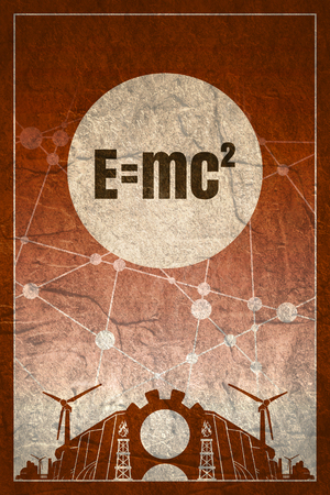 Energy generation and heavy industry. Modern brochure, report or cover design template. Molecule And Communication Concrete Textured Background. Connected lines with dots. Energy formulaの写真素材