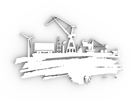 Energy and Power icons set and grunge brush stroke. Energy generation and heavy industry relative image. 3D renderingの写真素材