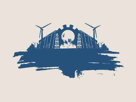 Energy and Power icons set and grunge brush stroke. Energy generation and heavy industry relative image.のイラスト素材