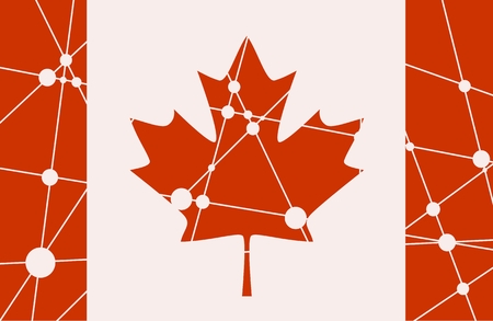 Flag of the Canada. Low poly concept triangular style. Molecule And Communication Background. Connected lines with dots.のイラスト素材
