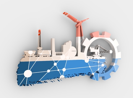 Energy and Power icons set and grunge brush stroke. Energy generation and heavy industry relative image. Flag of the Netherlands. 3D renderingの写真素材