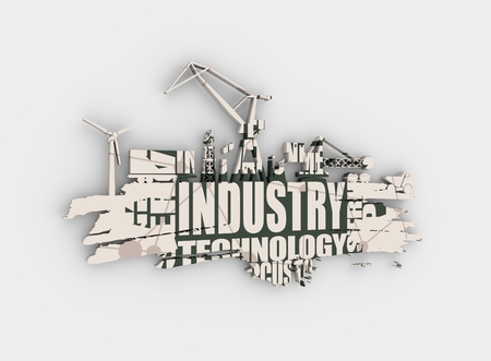 Energy and Power icons set and grunge brush stroke. Energy generation and heavy industry relative image. 3D rendering. Industry textの写真素材