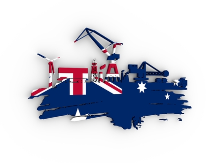 Energy and Power icons set and grunge brush stroke. Energy generation and heavy industry relative image. Flag of the Australia. 3D renderingの写真素材