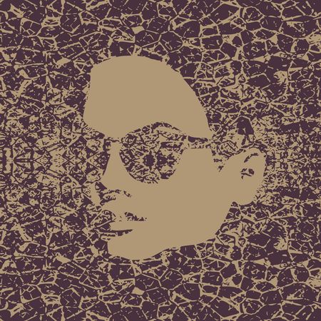 Portrait of beautiful woman in black sunglasses. Vector version. Front view. Grunge cracked texture avatarのイラスト素材