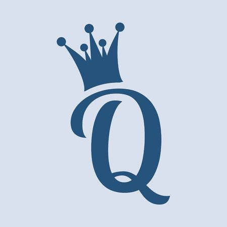 Vintage royal emblem with Q letter silhouette. Medieval queen crown. Fashion branding emblemのイラスト素材