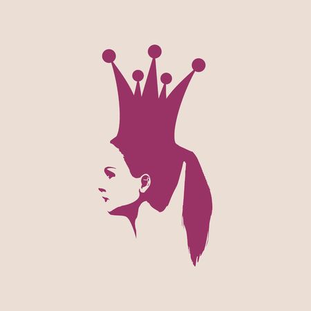 Profile view silhouette of a princess or queen. Vector Illustration. Cute adolescent girl portrait. Fashion branding emblemのイラスト素材