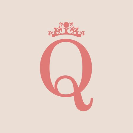 Vintage royal emblem with Q letter silhouette. Medieval queen crown. Fashion branding emblemのイラスト素材