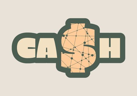 Yellow cash text. Cash sticker. Relative for retail business. S letter as dollar signのイラスト素材