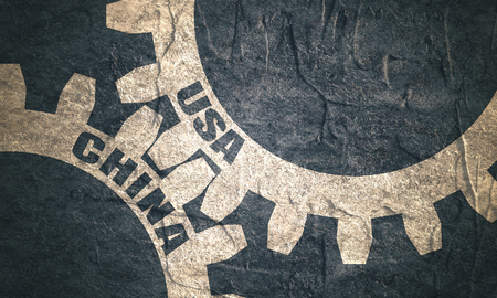 Mechanism of Gears. Communication Concept in Industrial Design. Modern brochure design template. Layout Template. Politic and economic relationship between USA and China. Concrete grunge textureの写真素材