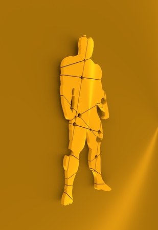 Abstract illustration of bodybuilder. Mosaic style silhouette. Molecule And Communication. Connected lines with dots. 3D renderingの写真素材