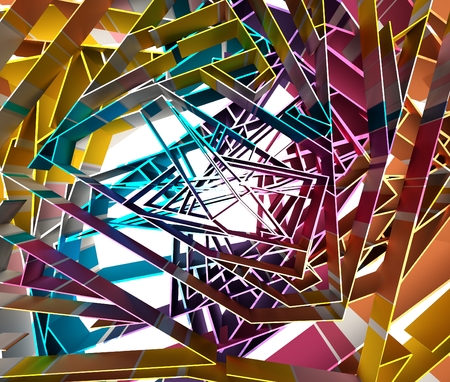 Abstract high tech geometry background. Multicolored abstraction. 3D rendering.の写真素材