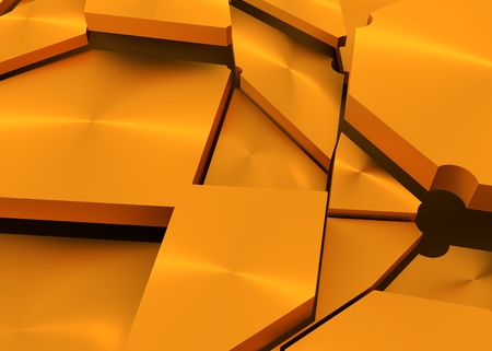 Design brochures with polygonal colorful background. 3D rendering. Splattered polygones. Golden metallic materialの写真素材