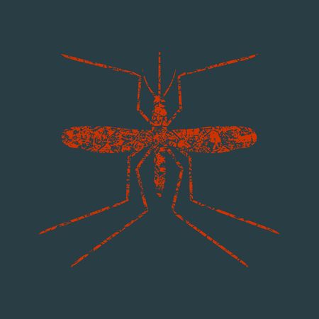 Simple icons that illustration of many disease transmitter - mosquito. Grunge cracked textureのイラスト素材