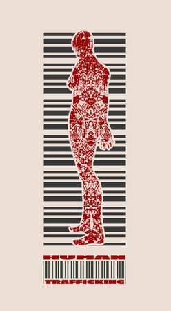 Bar code woman silhouette. Human trafficking textのイラスト素材