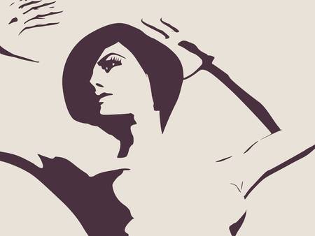 Naked young woman. Vector illustration. Female torso sketchのイラスト素材