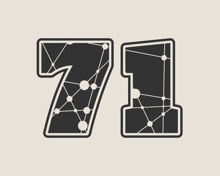 71 number vector illustration. Classic style Sport Team font. Numbers decorated by lines and dots patternのイラスト素材
