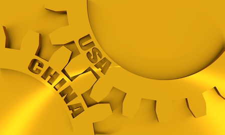 Mechanism of Gears. Communication Concept in Industrial Design. Modern brochure design template. Layout Template. Politic and economic relationship between USA and China. 3D renderingの写真素材