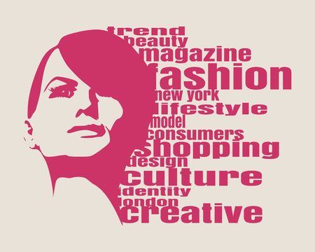 Face front view. Elegant silhouette of a female head. Vector Illustration. Monochrome gamma. Fashion Relative Keywords Cloudのイラスト素材