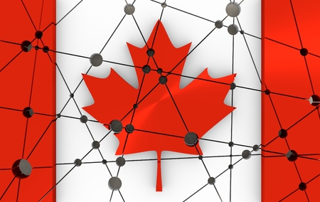 Flag of the Canada. Low poly concept triangular style. Molecule And Communication Background. Connected lines with dots. 3D renderingの写真素材