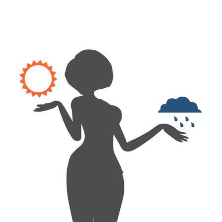 A vector illustration of a TV weather reporter at work. Weather forecast iconsのイラスト素材