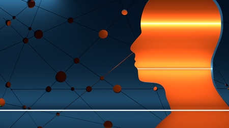 Silhouette of a man's head. Mental health relative brochure, report design template. Scientific...