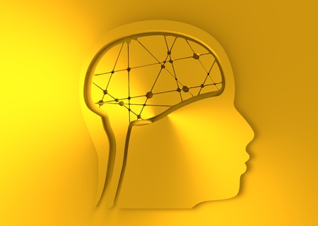Silhouette of a man's head. Mental health relative brochure, report design template. Scientific...