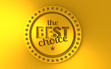 Stamp icon. Graphic design elements. 3D rendering. The best choice text. Golden metallic materialの写真素材