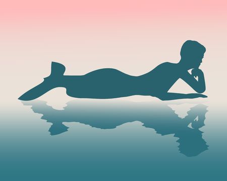 Silhouette of lying beautiful mermaid.のイラスト素材