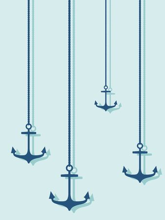 Nautical Anchors hanging by rope. Monochrom background