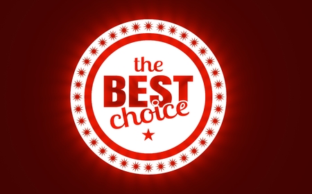 Stamp icon. Graphic design elements. 3D rendering. The best choice text. Neon illuminationの写真素材