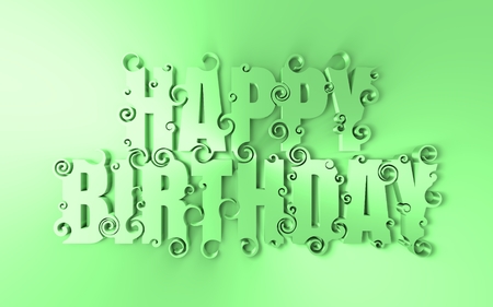 Lettering illustration with Happy Birthday text. Typography poster with abstract ornament of curls. 3D renderingの写真素材