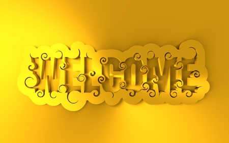 Lettering illustration with word Welcome. Typography poster with abstract ornament of curls. 3D renderingの写真素材